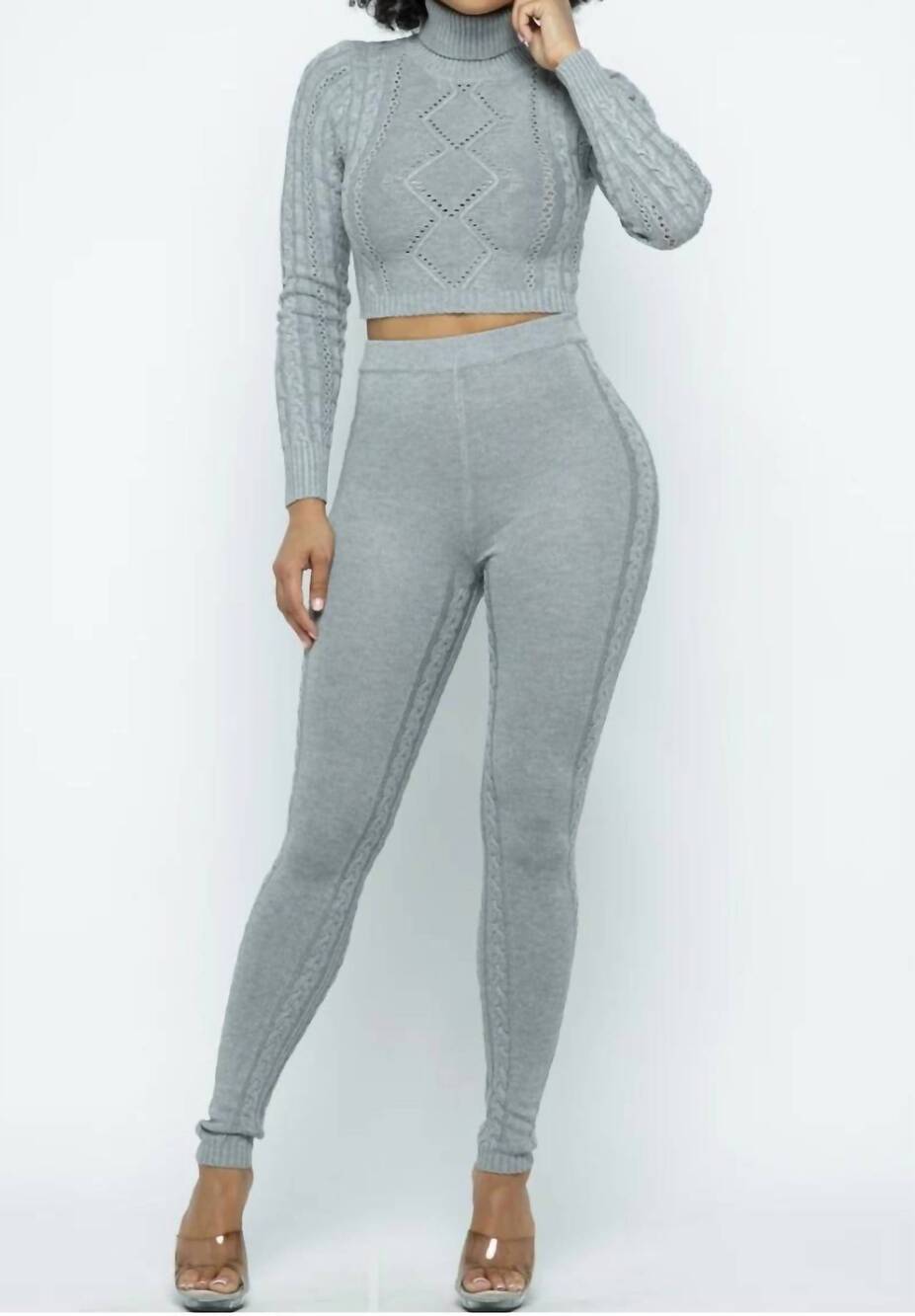 NEW HERA nita turtle neck knit legging set in grey